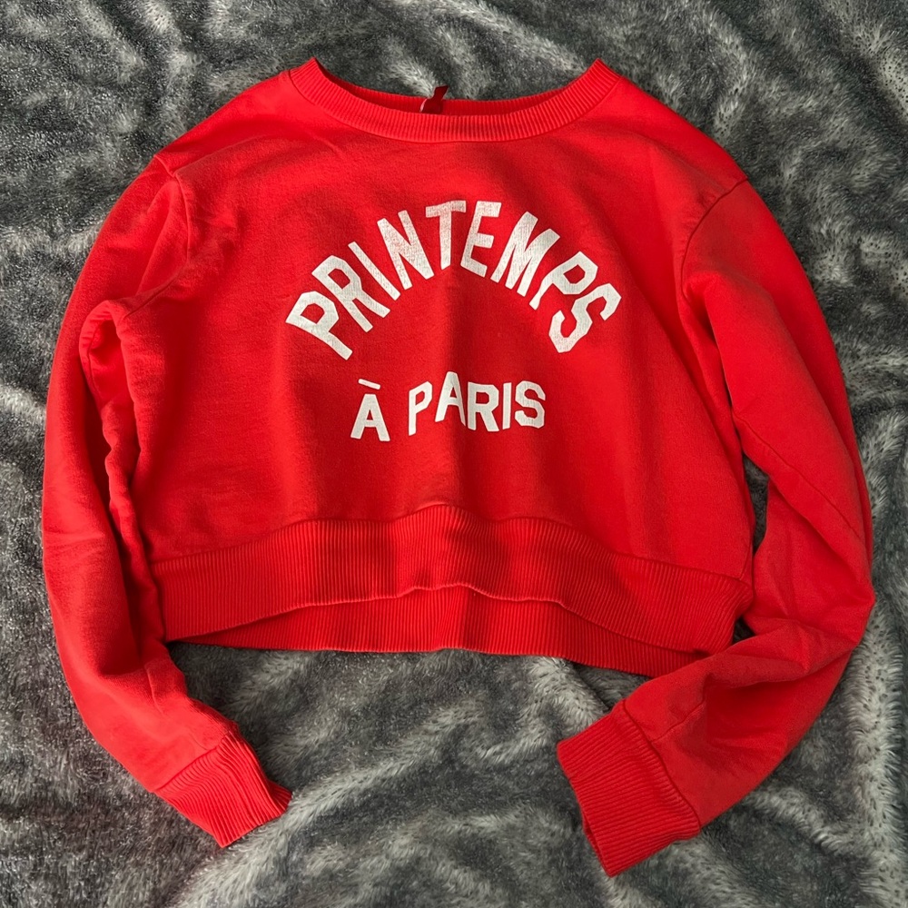H&M Red Crew Neck Sweater Printemps à Paris